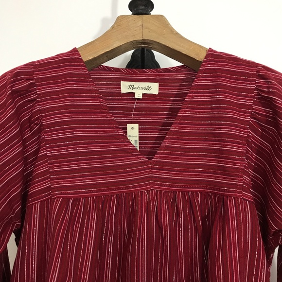NWT Madewell Swingy Peasant Top in Metallic Stripe Size Medium - Picture 4 of 9